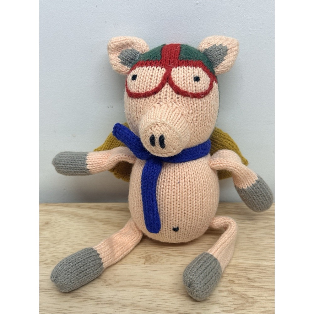 Finn + Emma Rattle Buddy Sully the Flying Pig Small 8" Organic Cotton Plush #9